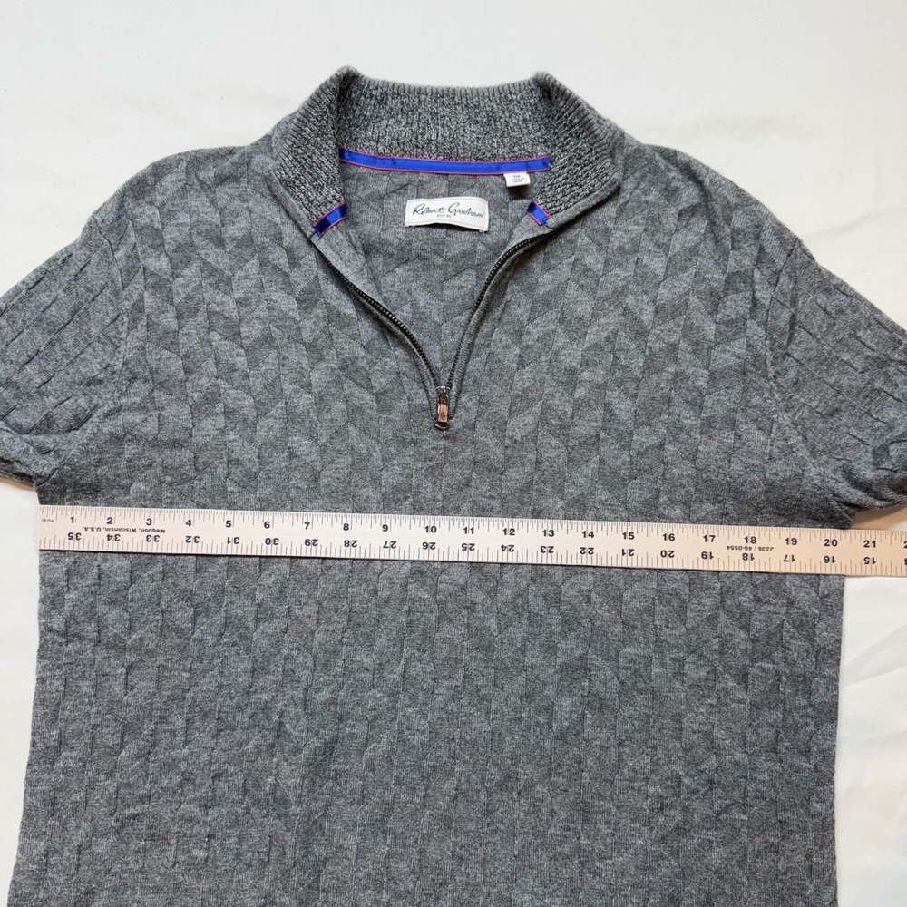 Robert Graham Wool Blend Grey Cable Knit Quarter Zip Sweater Medium Luxe - Picture 5 of 11